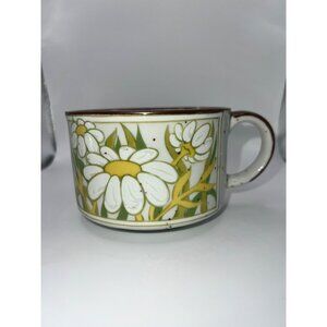 VTG Yellow & White Floral Speckled Stoneware Soup Coffee Tea Mug Made‎ In Japan